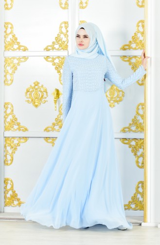 Robe de Soirée Perlées 3134-02 Bleu Bébé 3134-02