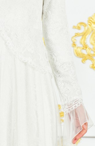 Dantelli Abiye Elbise 11188-01 Beyaz