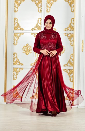 Beading Embroidered Evening Dress 3146-01 Claret Red 3146-01