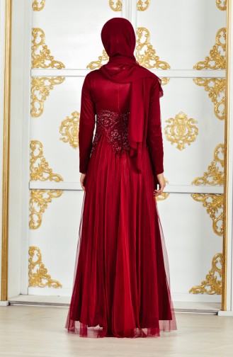 فستان سهرة بتفاصيل مُطرزة بالخرز3146-01 لون خمري 3146-01