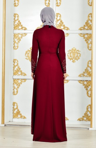 Kolyeli Abiye Elbise 6037-01 Bordo