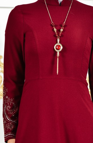 Kolyeli Abiye Elbise 6037-01 Bordo