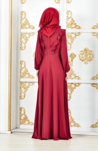 فستان شيفون بتفاصيل من الكشكش 28306-05 لون خمري 28306-05