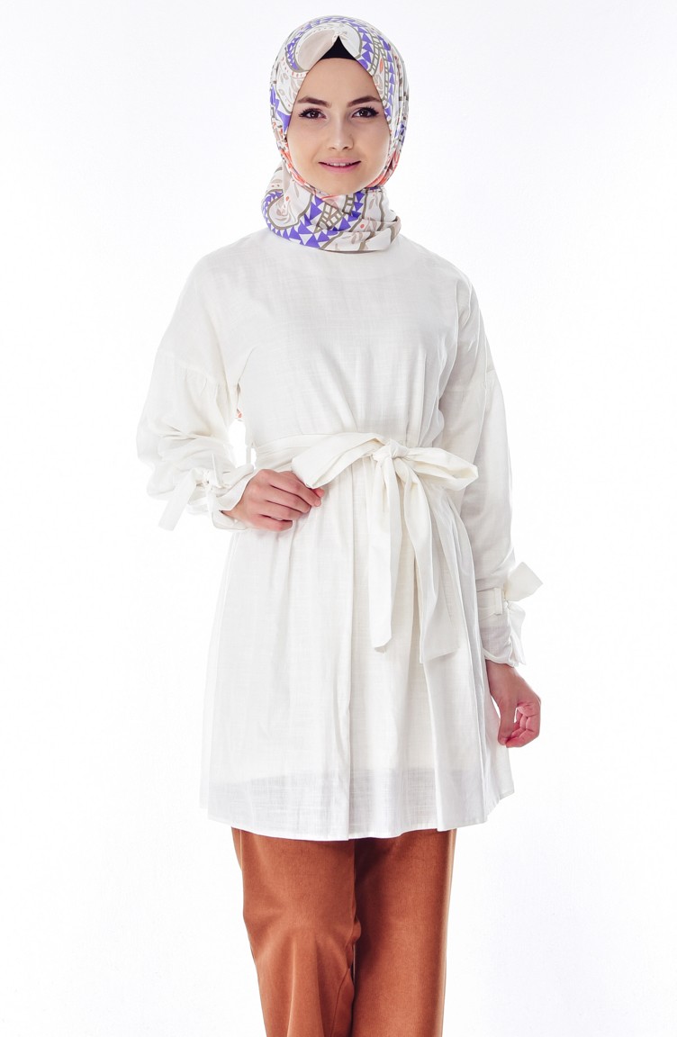 Doğal Kumaş Pamuklu Tunik 1753-02 Ekru 1753-02