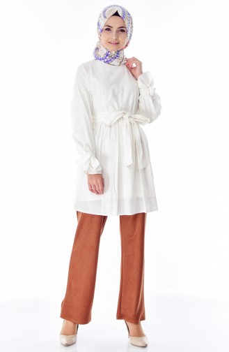Doğal Kumaş Pamuklu Tunik 1753-02 Ekru 1753-02
