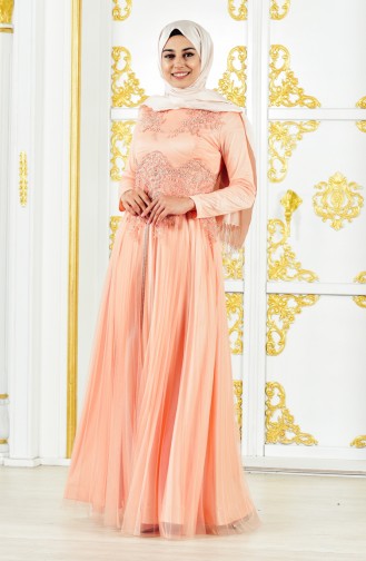 Beading Embroidered Evening Dress 3146-03 Salmon 3146-03