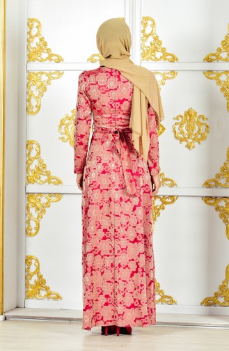 Blumen Gemustertes Kleid mit Jacquard 2348-01 Rosa 2348-01