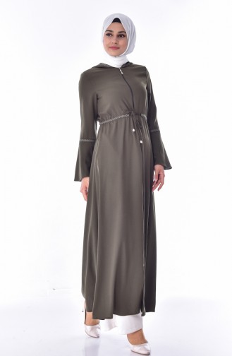 Hooded Zippered Abaya 2523-01 Khaki 2523-01