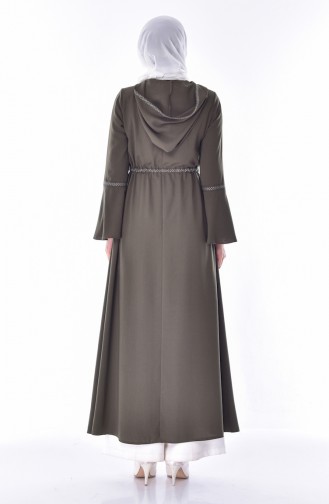 Abaya a Fermeture et Capuche 2523-01 Khaki 2523-01