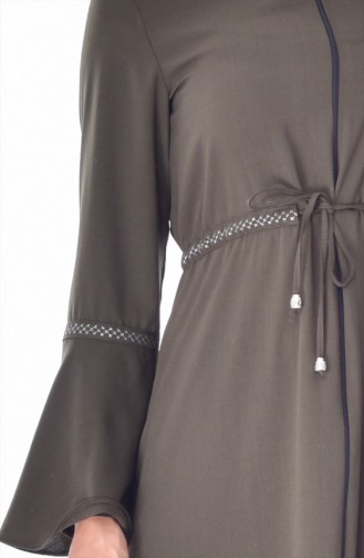 Hooded Zippered Abaya 2523-01 Khaki 2523-01