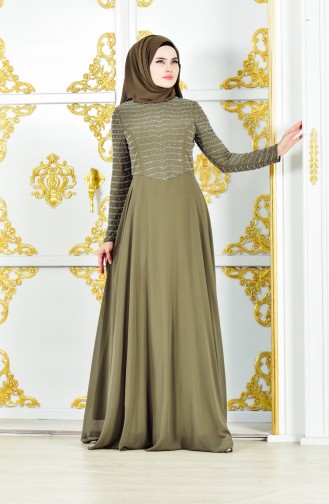 Abendkleid mit Perlen 3134-04 Khaki 3134-04