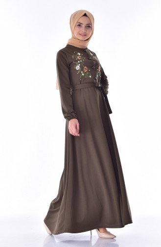 Embroidered Belted Dress 2024-01 Khaki 2024-01