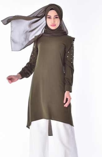 Pearls Asymmetric Tunic 3149-01 Khaki 3149-01