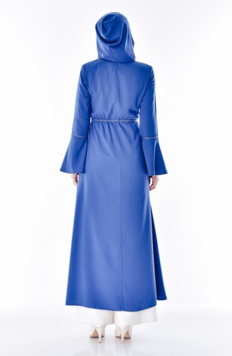 Hooded Zippered Abaya 2523-07 İndigo 2523-07