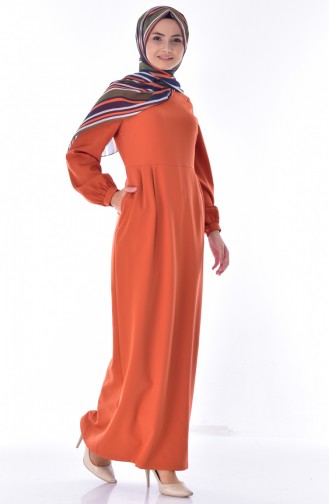 فستان بتصميم جيوب1818-03 لون قرميدي 1818-03
