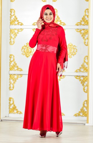 Robe de Soirée Perlées 1002-04 Rouge 1002-04