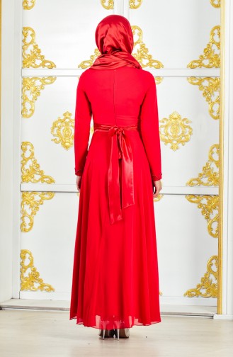 Robe de Soirée Perlées 1002-04 Rouge 1002-04