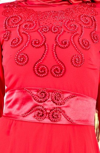 Robe de Soirée Perlées 1002-04 Rouge 1002-04
