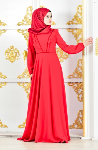 Falbel Kleid aus Chiffon 28306-02 Rot 28306-02