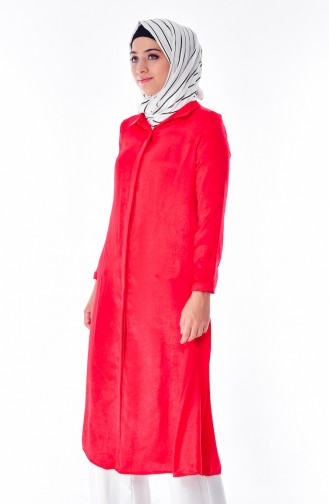 Longue Tunique a Boutons Cachés 50272-06 Rouge 50272-06
