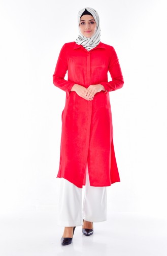 Hidden Button Long Tunic 50272-06 Red 50272-06