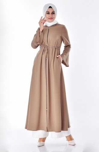 Hooded Zippered Abaya 2523-03 Dark Mink 2523-03