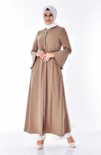 Abaya a Fermeture et Capuche 2523-03 Vison Foncé 2523-03