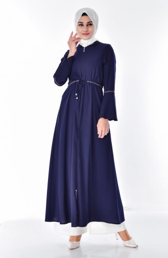 Hooded Zippered Abaya 2523-05 Nav 2523-05