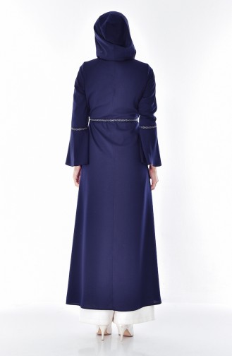 Abaya a Fermeture et Capuche 2523-05 Bleu Marine 2523-05