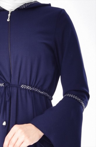 Abaya a Fermeture et Capuche 2523-05 Bleu Marine 2523-05