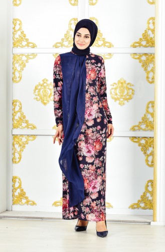 Navy Blue Hijab Dress 4112-02