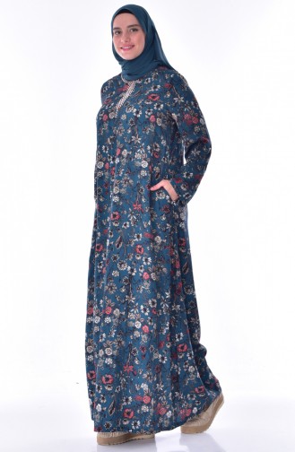 Büyük Beden Taş Detaylı Elbise 1804-02 Lacivert