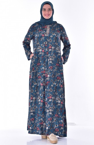 Büyük Beden Taş Detaylı Elbise 1804-02 Lacivert