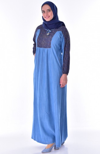 Übergröße Kleid mit Patchwork1750-01 Blau Weinrot 1750-01