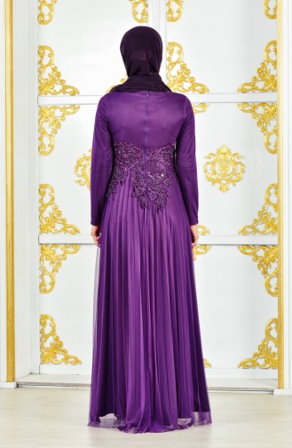 Robe de Soirée Bordée de Perles 3146-02 Pourpre 3146-02