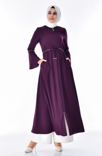 Hooded Zippered Abaya 2523-02 Plum 2523-02