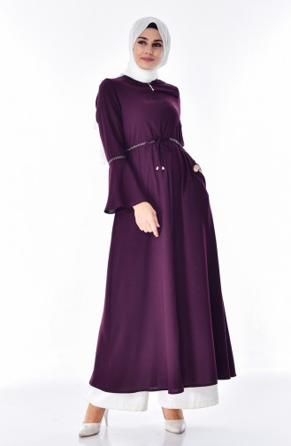 Hooded Zippered Abaya 2523-02 Plum 2523-02