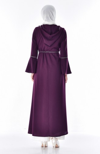 Hooded Zippered Abaya 2523-02 Plum 2523-02