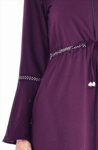 Hooded Zippered Abaya 2523-02 Plum 2523-02