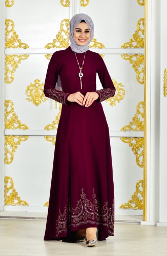 Plum Hijab Evening Dress 6037-02