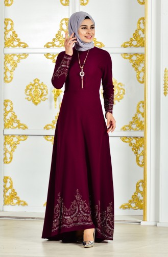 Plum Hijab Evening Dress 6037-02