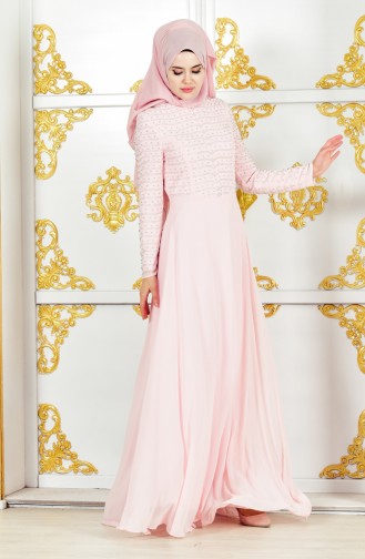 Powder Hijab Evening Dress 3134-01