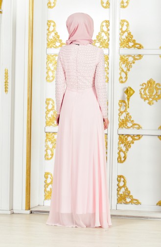 Powder Hijab Evening Dress 3134-01