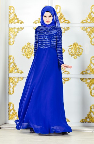 Robe de Soirée Perlées 3134-05 Bleu Roi 3134-05