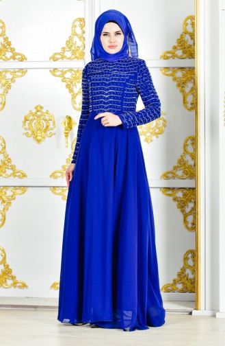 Robe de Soirée Perlées 3134-05 Bleu Roi 3134-05