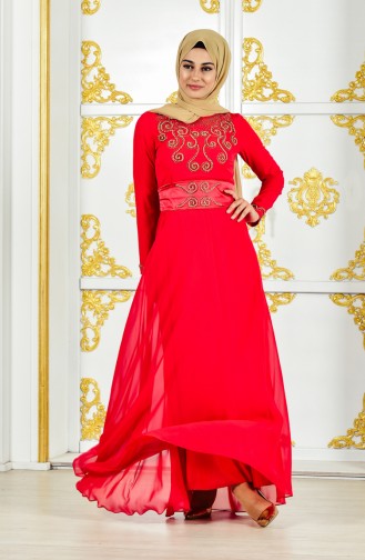 Robe de Soirée Perlées 1002-02 Rouge Jaune 1002-02