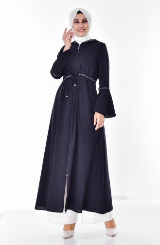 Abaya a Fermeture et Capuche 2523-04 Noir 2523-04