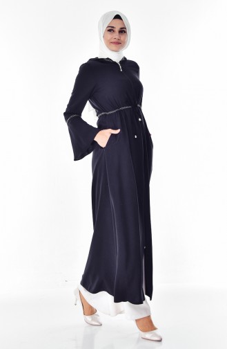 Hooded Zippered Abaya 2523-04 Black 2523-04