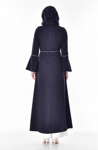 Abaya a Fermeture et Capuche 2523-04 Noir 2523-04