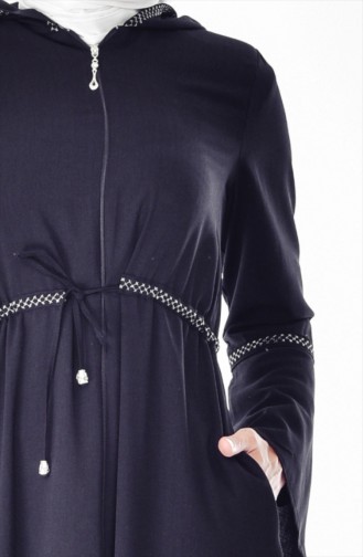 Abaya a Fermeture et Capuche 2523-04 Noir 2523-04